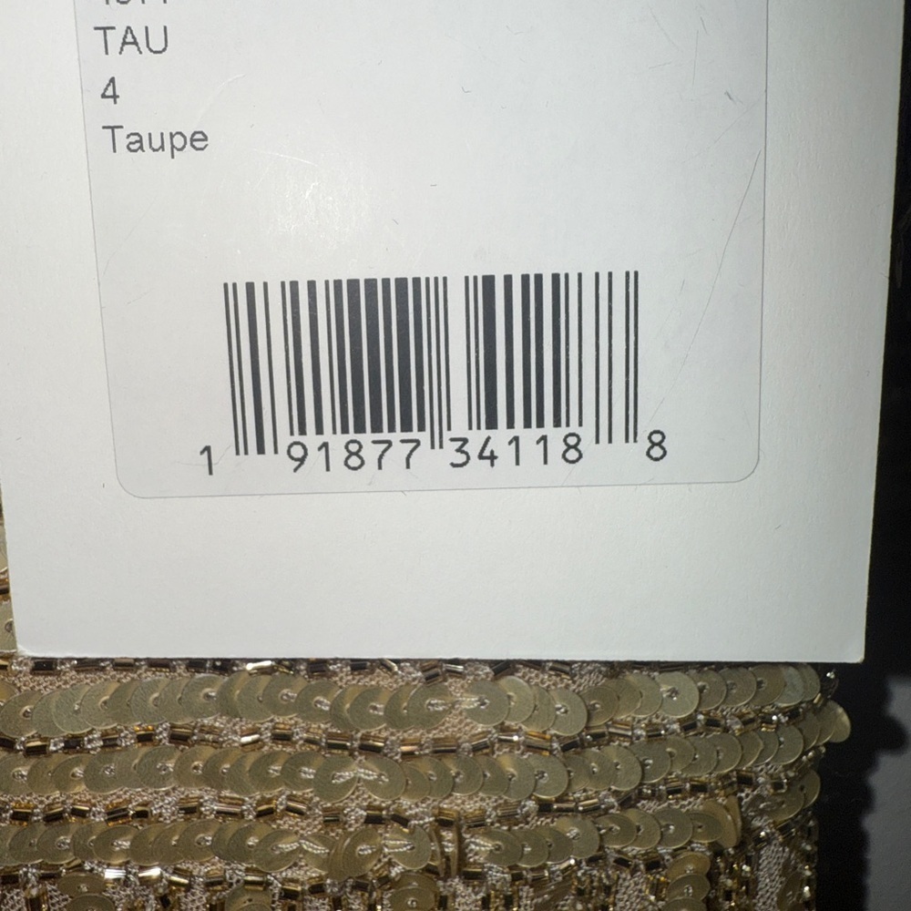 NWT | Mac Duggal 4977  Taupe Gold Sequined V Neck Sleeve A Line Gown Size 4 - Picture 8 of 14